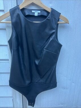 Bar III Black Faux Leather Bodysuit